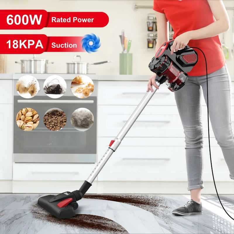 Corded vacuum cleaners 18Kpa Powerful Suction 600W Motor 4 in 1 stick Handheld vacuum cleaner for Home Pet Hair Carpet