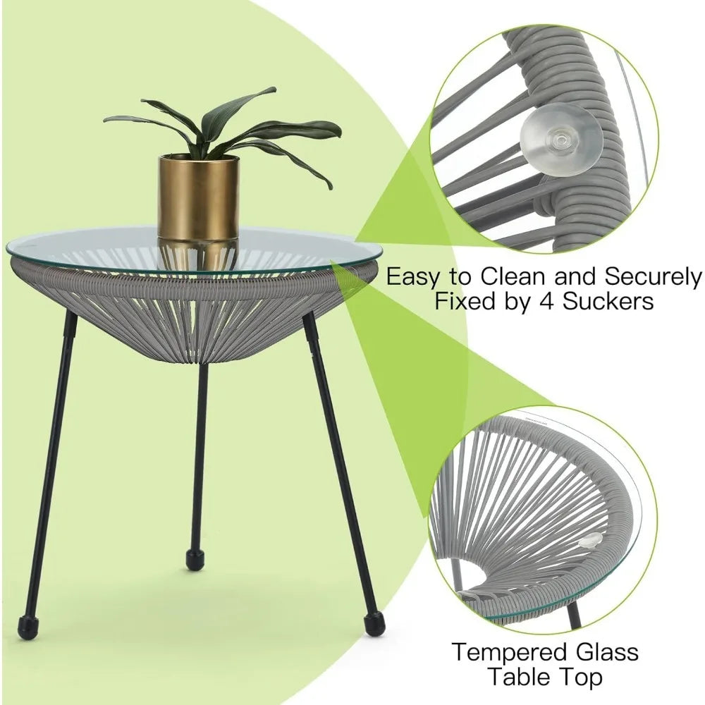 Wicker Bar Set with Pillow and Glass Tabletop, Outdoor Rattan Reception Set, Terrace Chair, All-weather, 3-Piece
