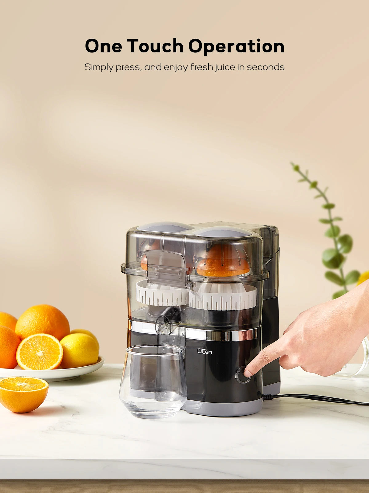 Electric Citrus Juicer, Automatic Dual Orange and Lemon Squeezer with Built-In Citrus Slicer, Easy to Clean,