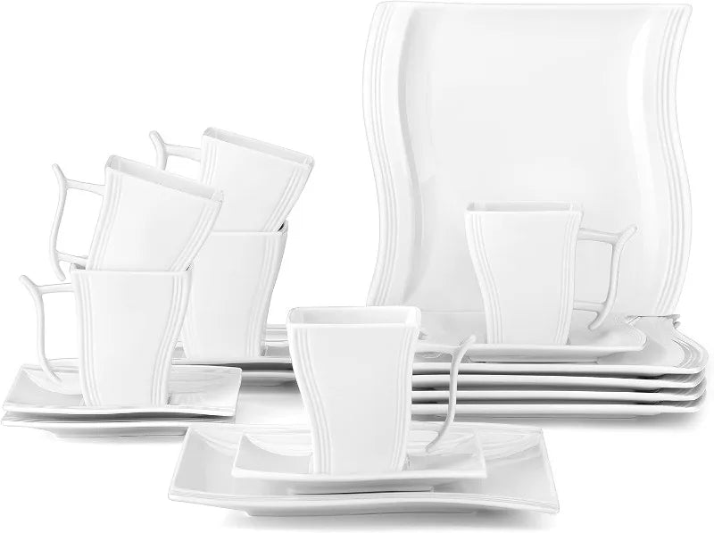 Porcelain Dinnerware Sets, Modern Square Dinner Set Plates and Bowls for Dessert, Salad and Pasta,