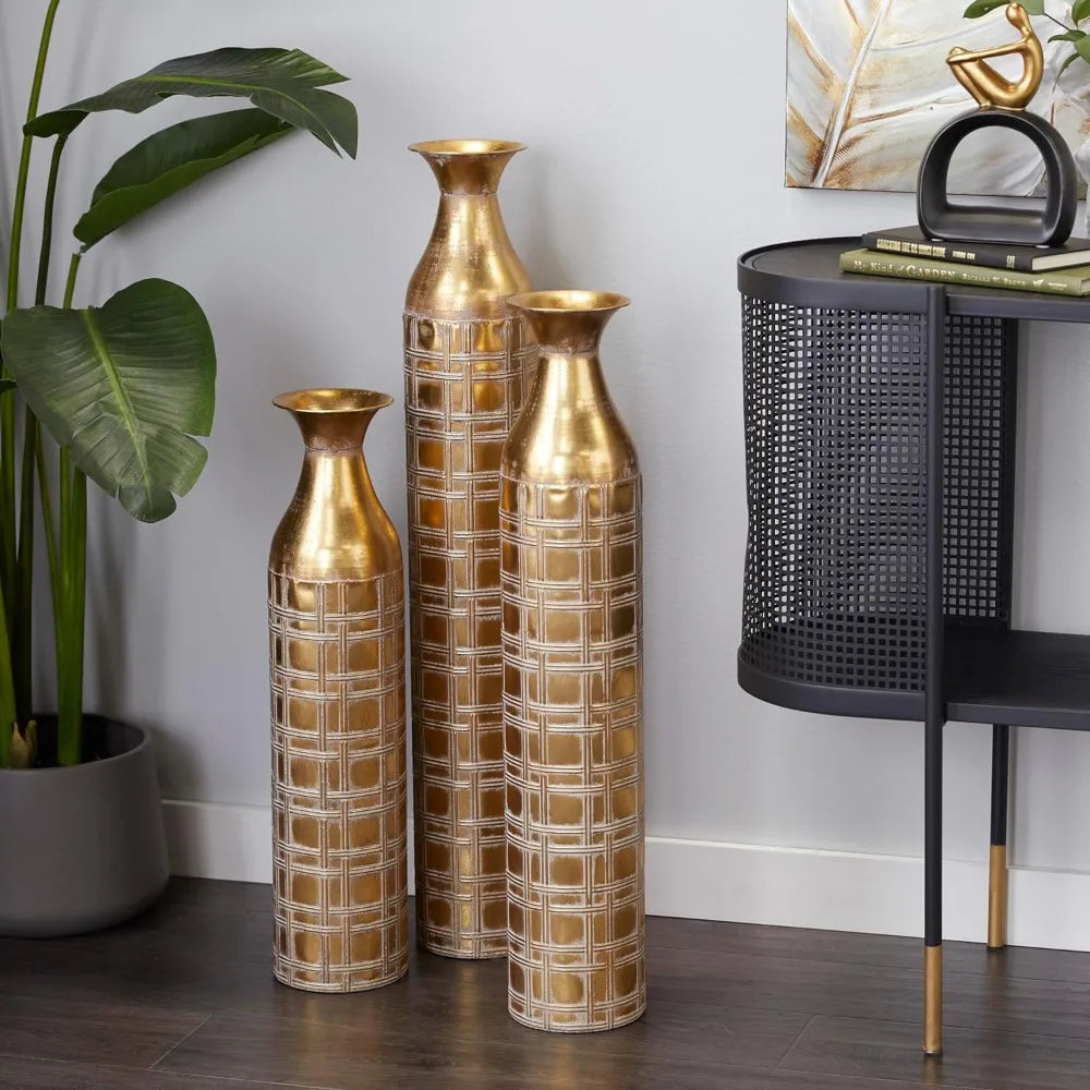 Gold Flower Vase Decoration Home Metal Tall Distressed Metallic Vase