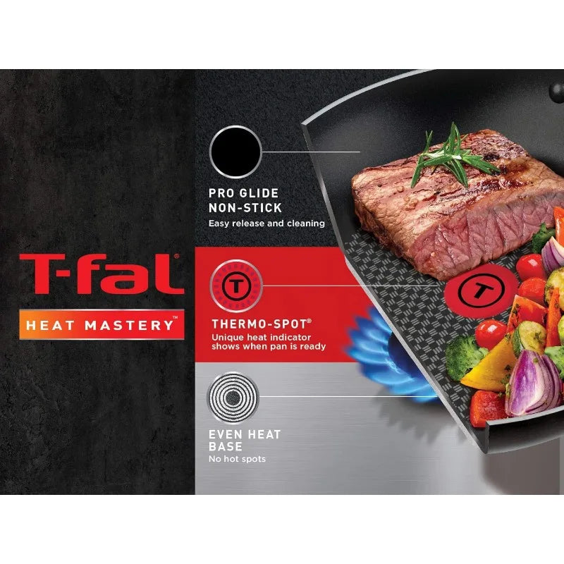 T-fal Excite ProGlide Nonstick Thermo-Spot Heat Indicator Dishwasher Oven Safe Cookware Set, 14-Piece, Blue