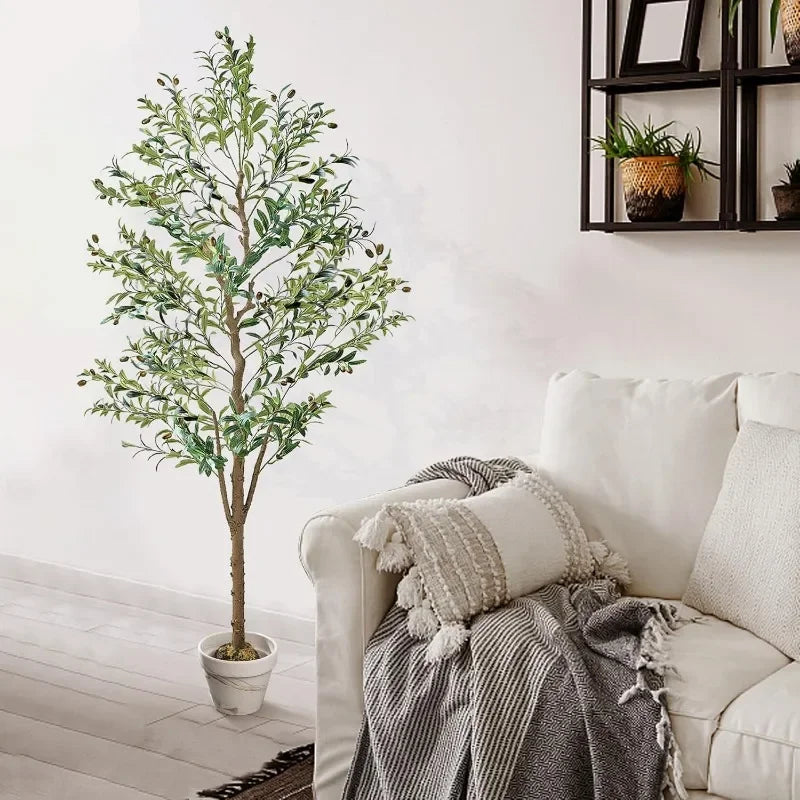 Faux Olive Trees in Pot, Fake Silk Plant with Dried Moss for Indoor Outdoor Home Office