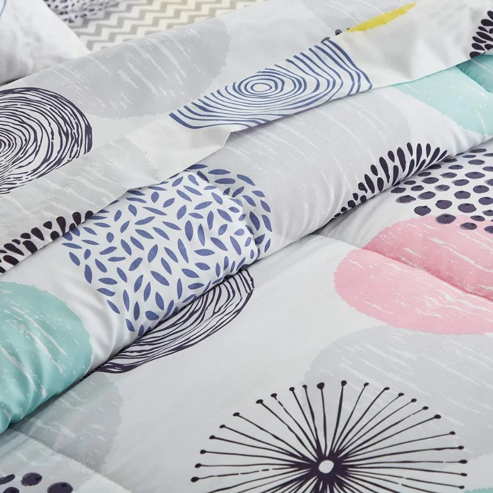 Comforter Sheet Set Queen Size Bed in a Bag - Colorful Dots Style - Soft Microfiber, Spring Soft Duvet Cover Set