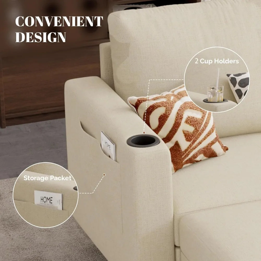 ' L Shaped 3-seat Sofa for Living Room, Apartment, Lounge, Bedroom-Washable Covers Con