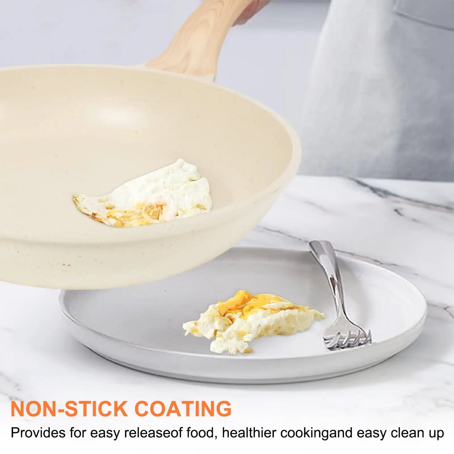 1 Piece Nonstick Aluminum and Granite Pot and Pan Set, White