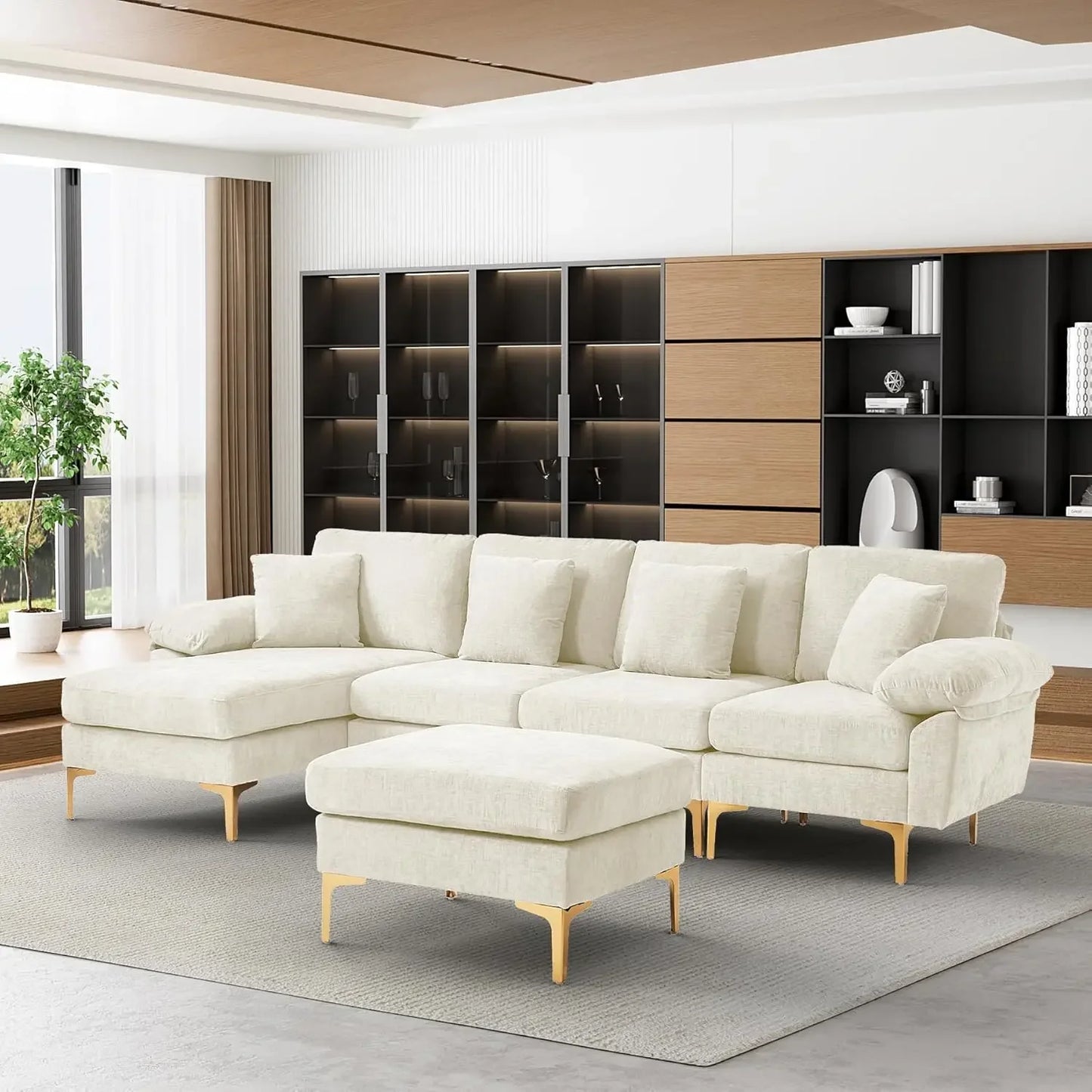 Sofasu-Shaped Sectional Sofa Couch, 4 Seat Sofa Set For Living Room,