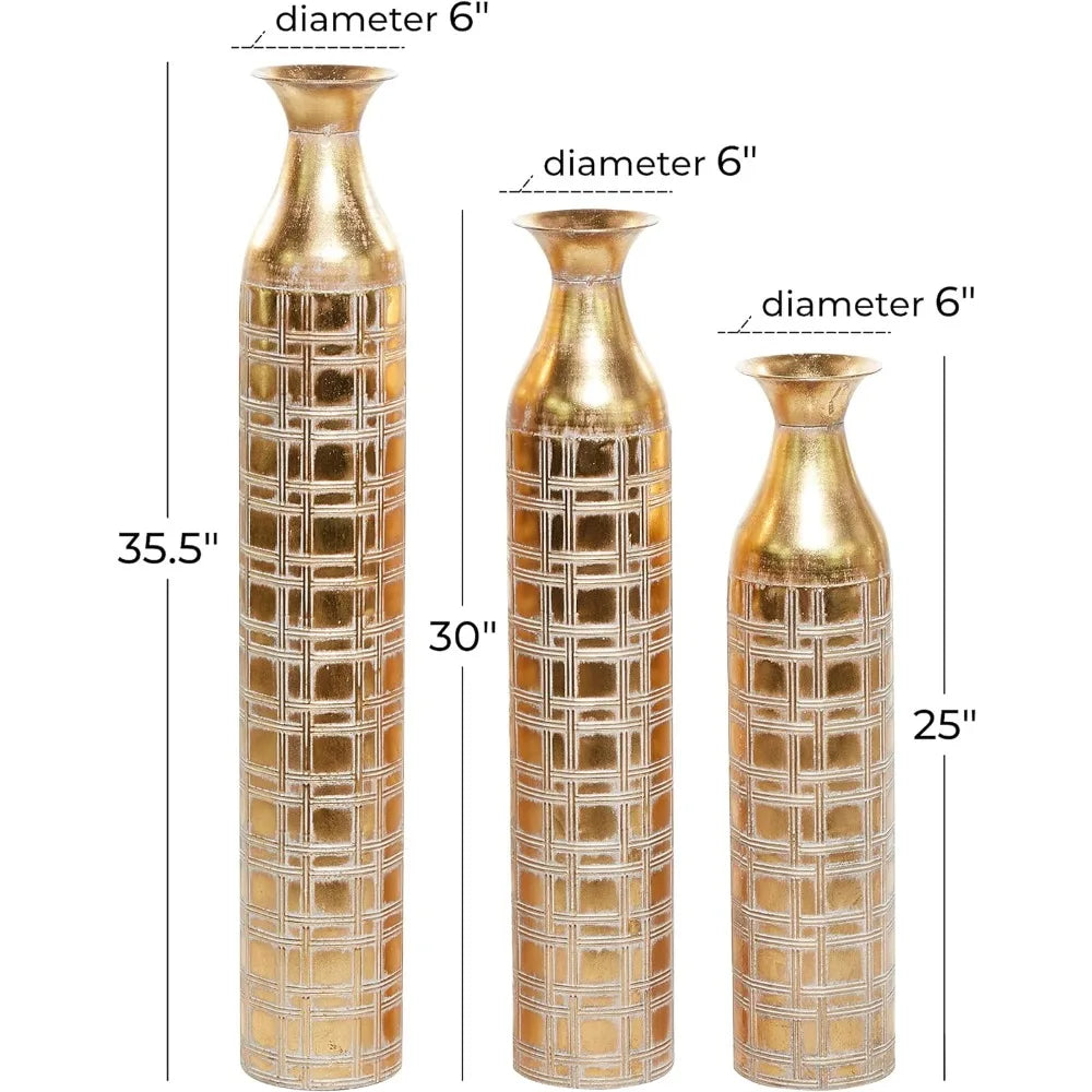 Gold Flower Vase Decoration Home Metal Tall Distressed Metallic Vase