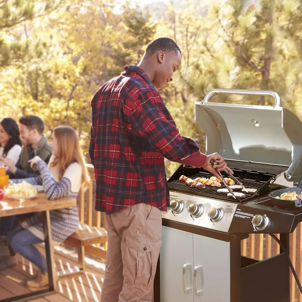 Gas Grill, BBQ 4-Burner Cabinet Style Grills Propane with Side Burner, Gas Grill