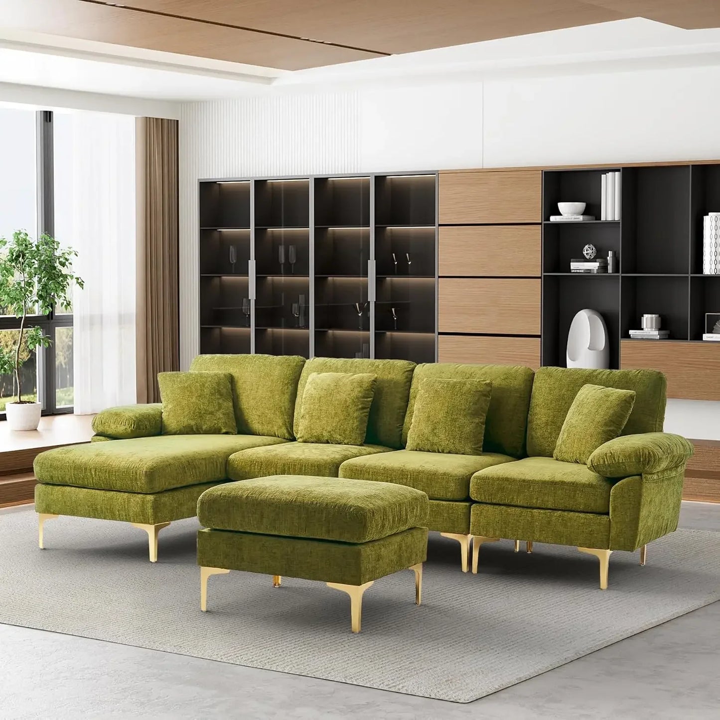 Sofasu-Shaped Sectional Sofa Couch, 4 Seat Sofa Set For Living Room,