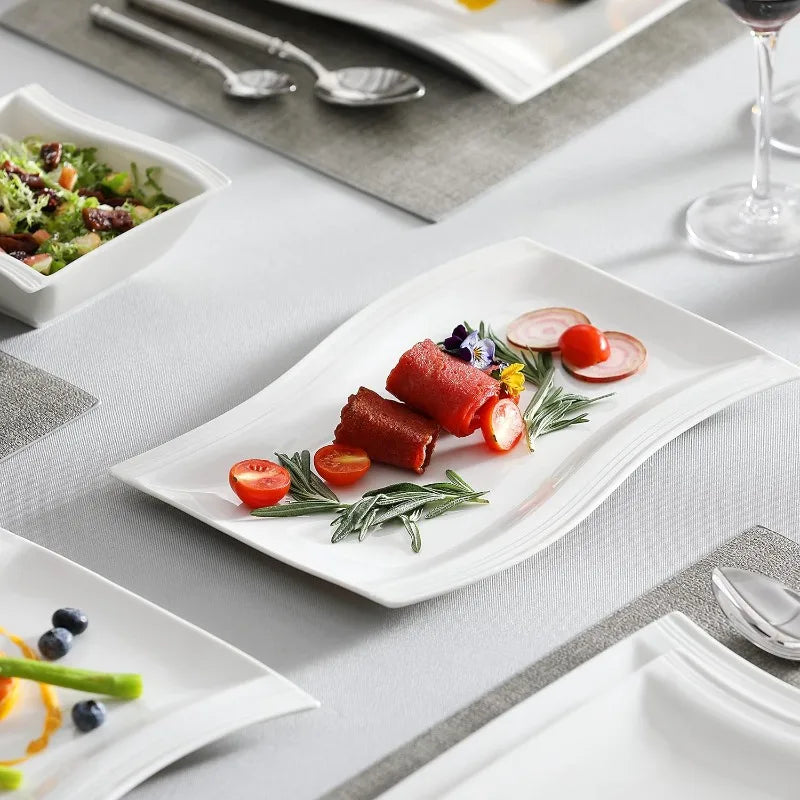 Porcelain Dinnerware Sets, Modern Square Dinner Set Plates and Bowls for Dessert, Salad and Pasta,
