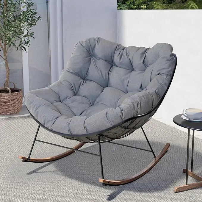 Royal Rocking Chairs, Coated Outdoor Rocking Recliner Chair Set of with Cushion for Front Porch Garden Patio Backyard