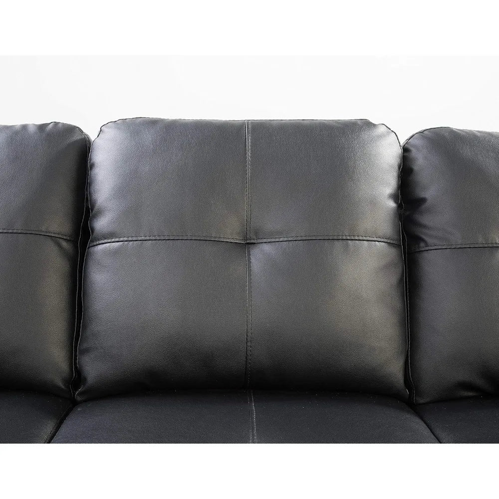 L Shaped Sofa with Ottoman Modern Nail-Head Design PU Leather Sectional Couches with Chaise, Cup Holder for Living Room, Bedroom