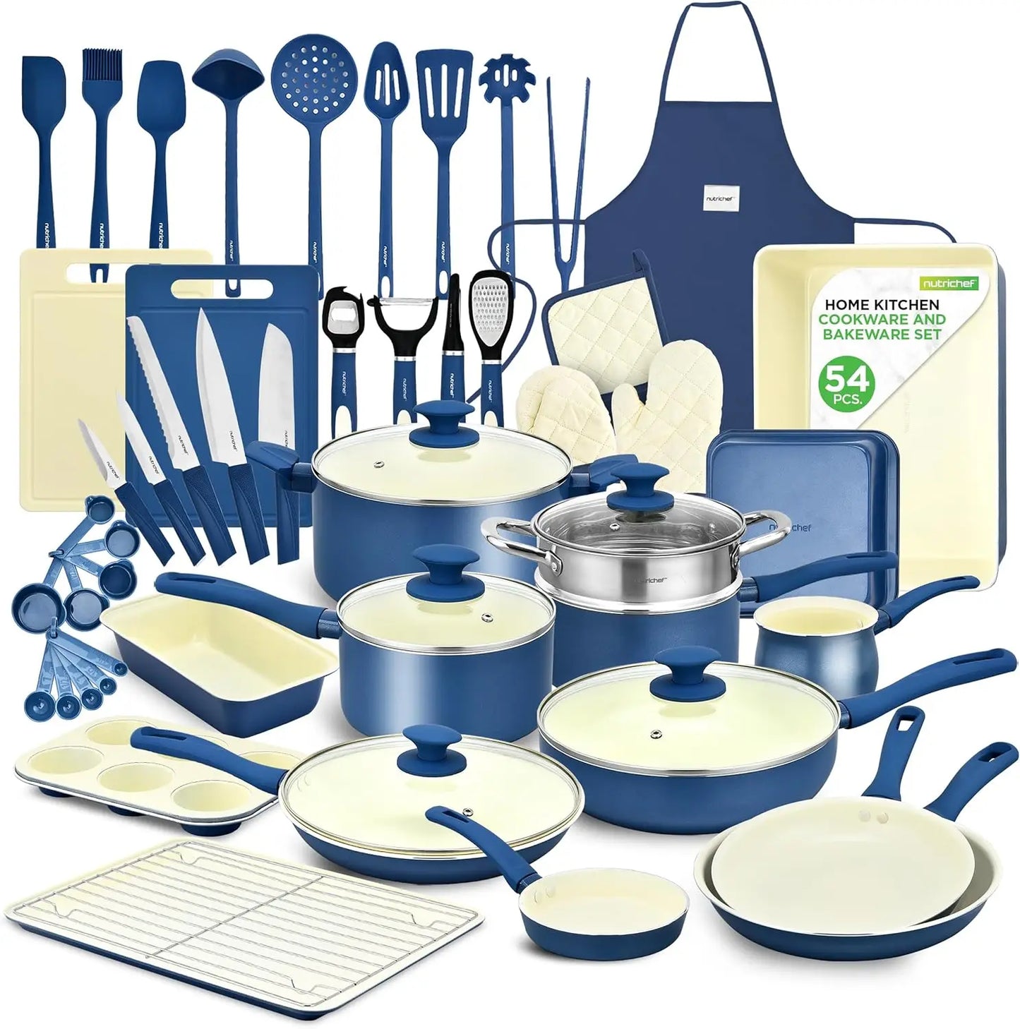 Grade Complete Home Kitchen Cookware Set, Ceramic Non-Stick Bakeware, Pots and Pans Kit,