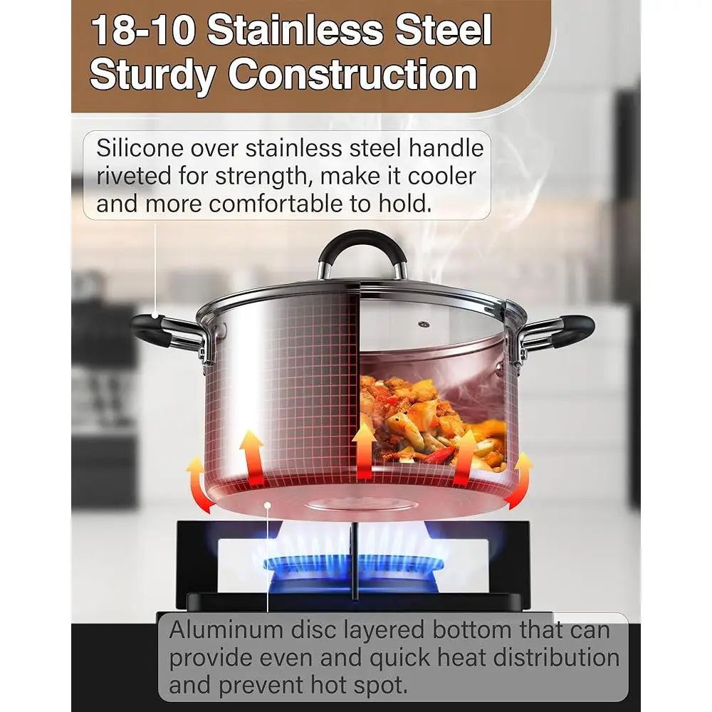 Cookware Set Pots and Pans Kitchen Cooking Set Dishwasher Safe Tempered Glass Lids Stay Cool Handles