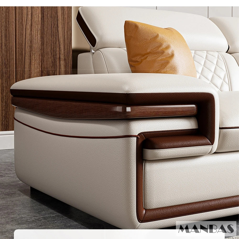 MINGDIBAO Premium Italian Genuine Leather Sofa Set for Living Room with Adjustable Headrests