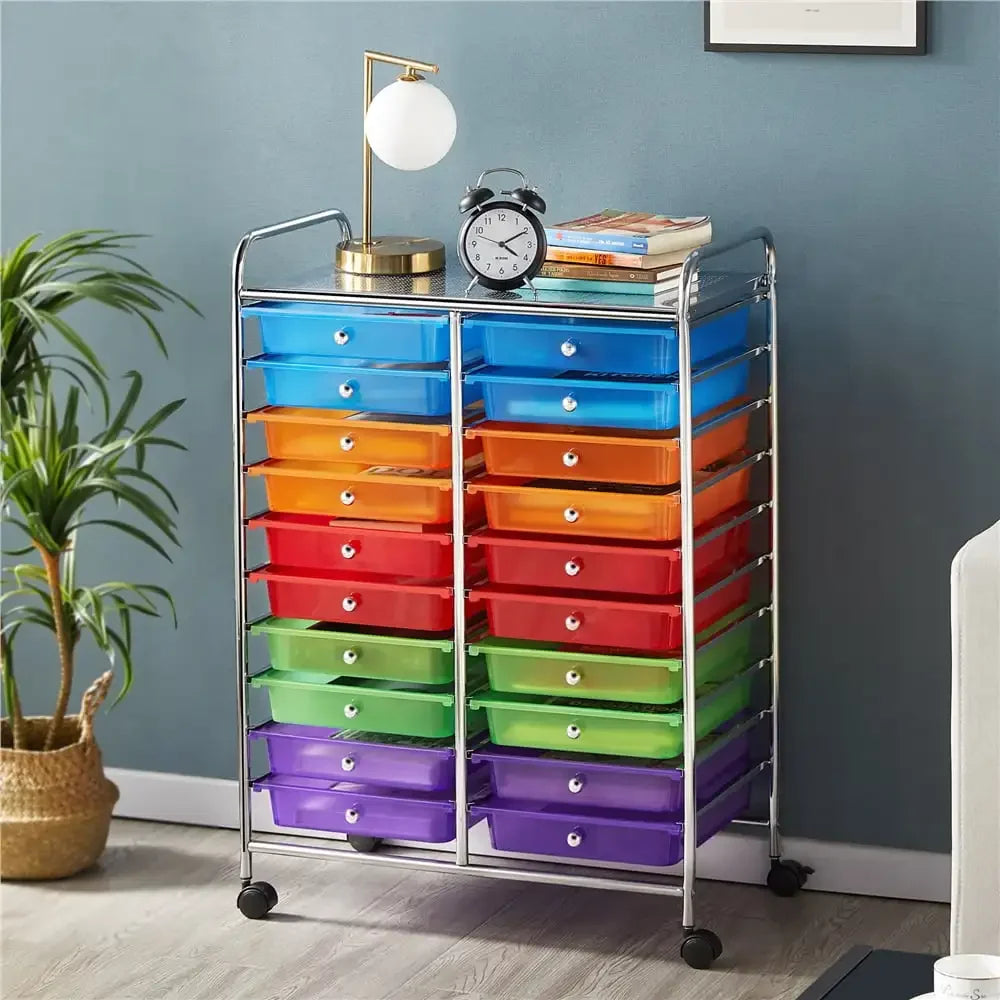 Metal Frame Storage Cart Rolling Bin with Lockable Wheels, Multicolor Kitchen Cart, Shelving