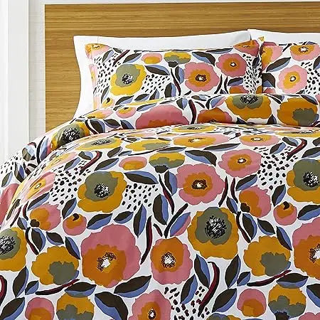 Comforter Set, Cotton Percale Bedding with Matching Shams, All Season Home Decor (Rosarium Pink, Queen)