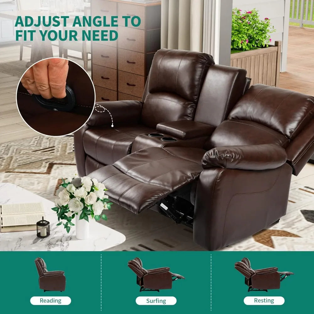Loveseat Recliner, Manual Double Sofa Loveseat, Home Theater Seating with Storage Console, Double Recliner RV Sofas