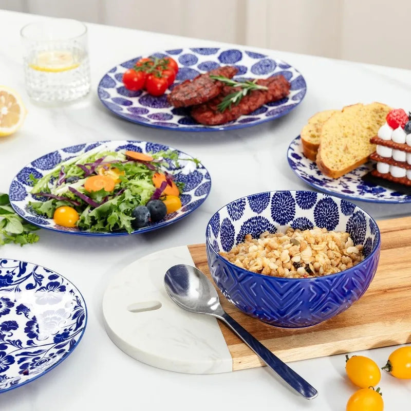 Modern Porcelain Dinnerware Set for 4 Kitchen Dinner Salad Dessert Plates and Cereal Bowls Set