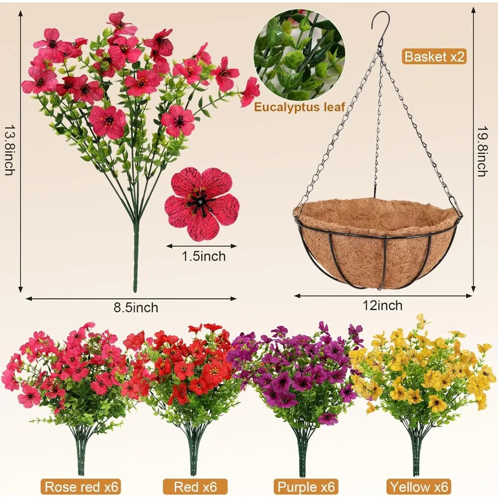 2 Set, Look Real Colorful Violet Hanging Flowers for Spring Summer Porch Home Patio Balcony Yard, Artificial Flowers