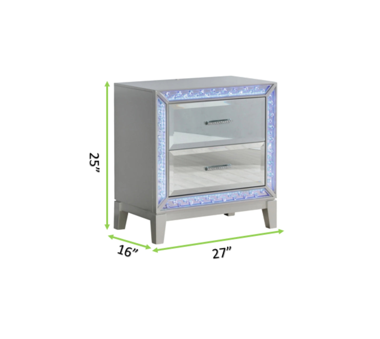 Bedroom Furniture Set Luxury 5 Pc Queen Bed Silver Nightstand Dresser Chest Cabinet Cupboard Forcer with Led
