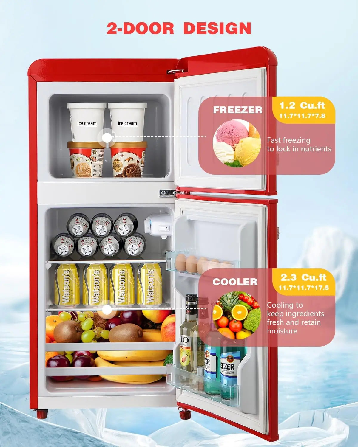 Compact Refrigerator Retro Fridge with Dual Door Small Refrigerator with freezer 7 Level Adjustable Thermostat