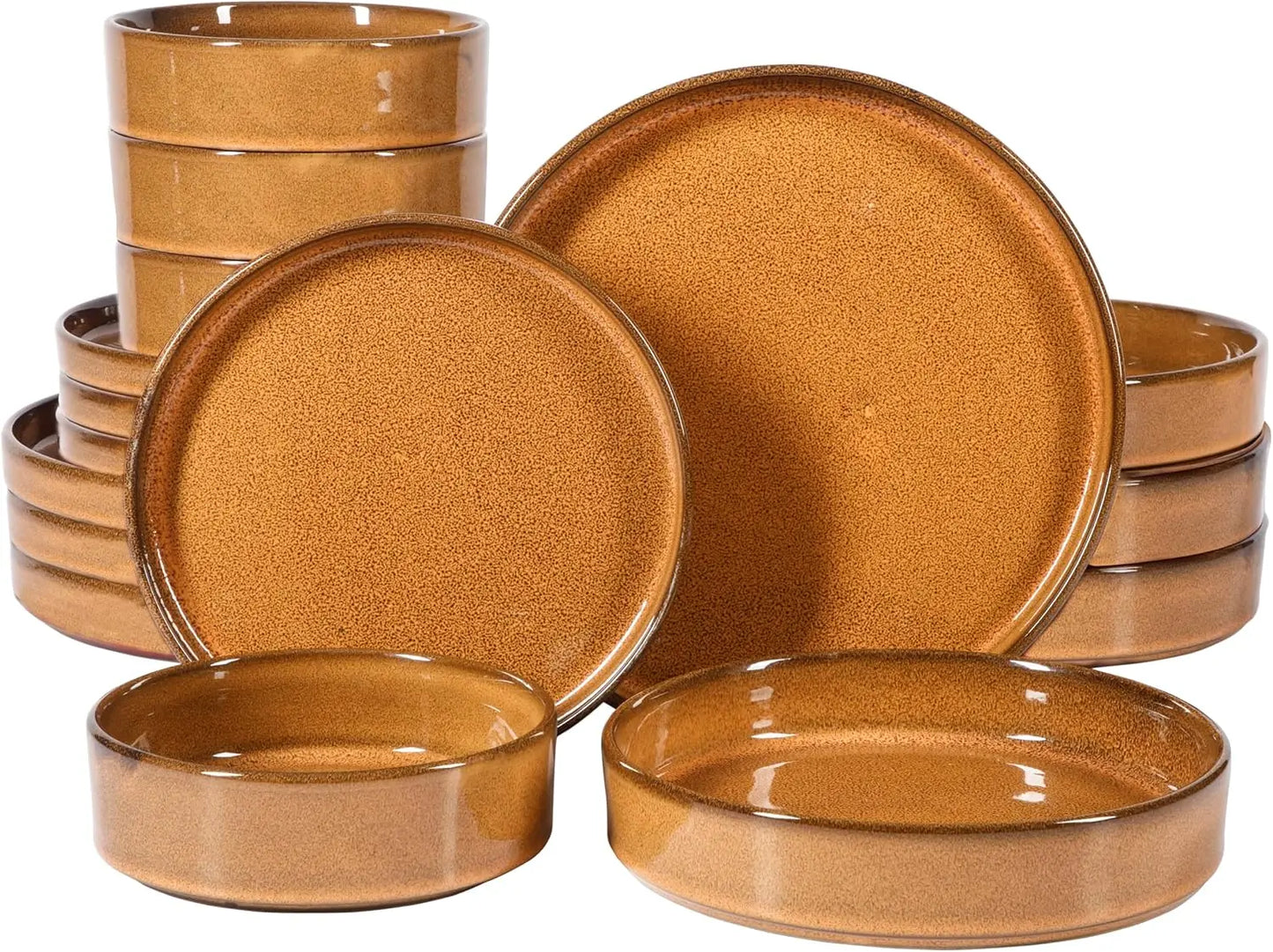 Oprah's Favorite Things - Santorini Mist Double Bowl Terracotta Reactive Glaze Plates and Bowls Dinnerware Set - Amber