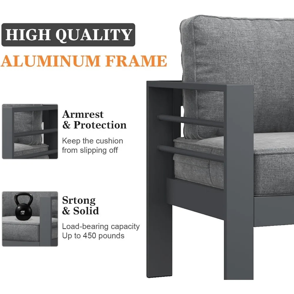 Aluminum Patio Furniture Set, Conversation Sets Metal Sectional Sofa with Coffee Table, Garden Furniture Sets