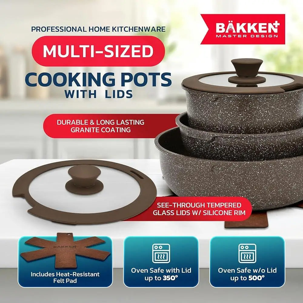 Kitchen Cookware Set Nonstick Pots Pans with Cool Touch Handles Dishwasher Safe Granite Coating Baking Cooking