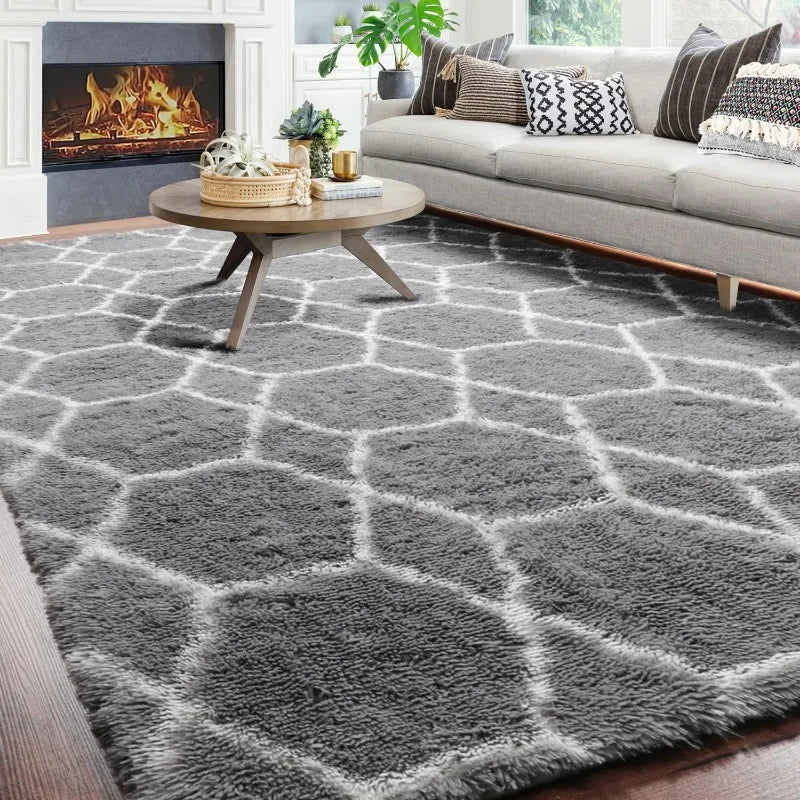 Geometric Area Rug 5x8, Rugs for Living Room Bedroom, Modern Shag Fluffy Floor Rugs for Kids Room Decor, Extra Soft