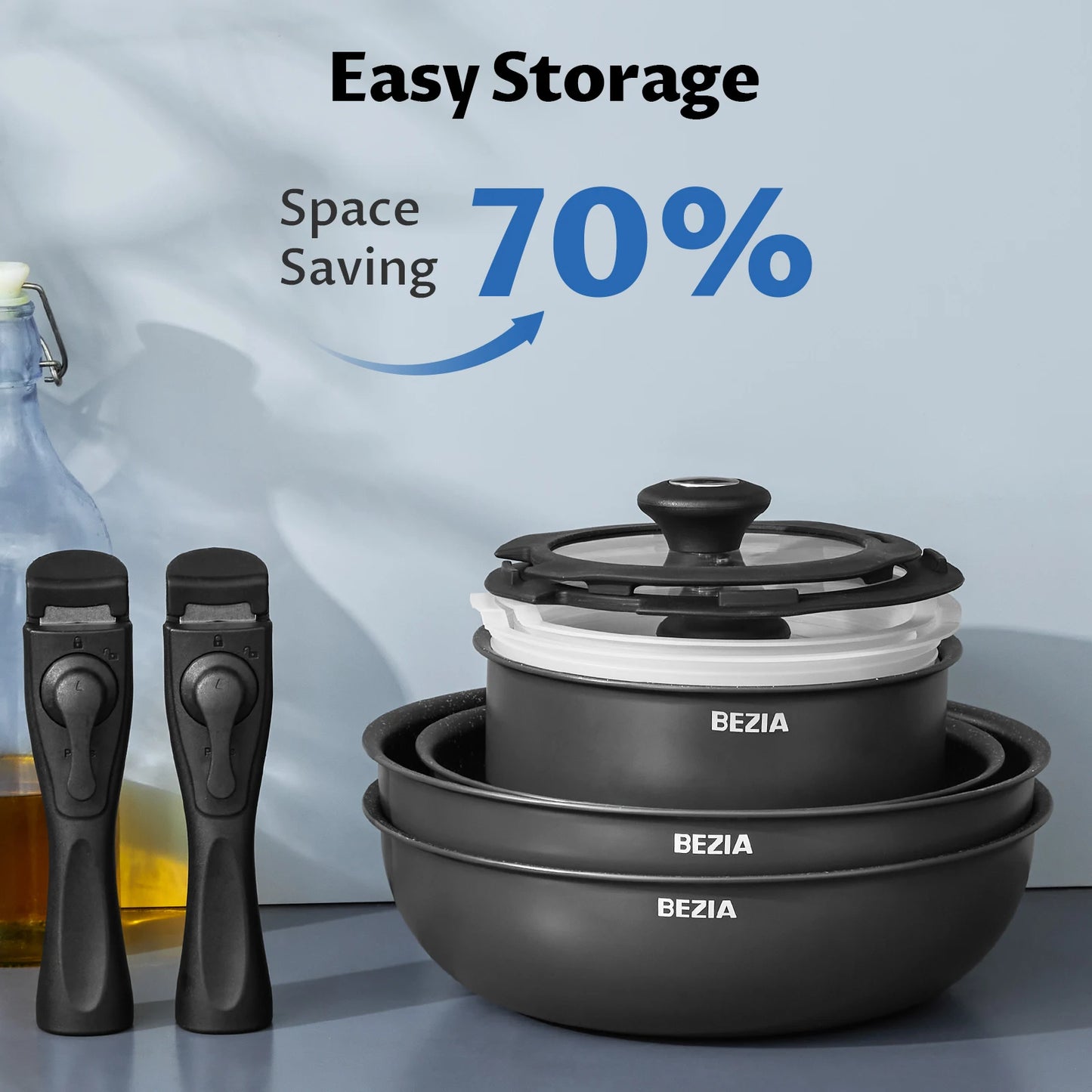 Nonstick Pots and Pans Set with Removable Handles, for All Hobs, Stackable Design for RV