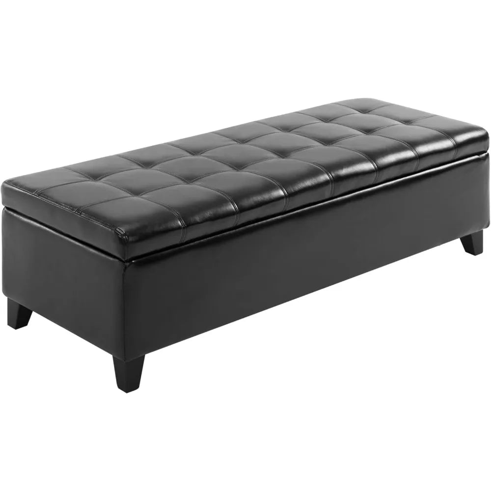 Ottoman Storage Bench, Faux Leather Storage Chest with Lift Top, Tufted Ottoman with Storage for Living Room, Entryway