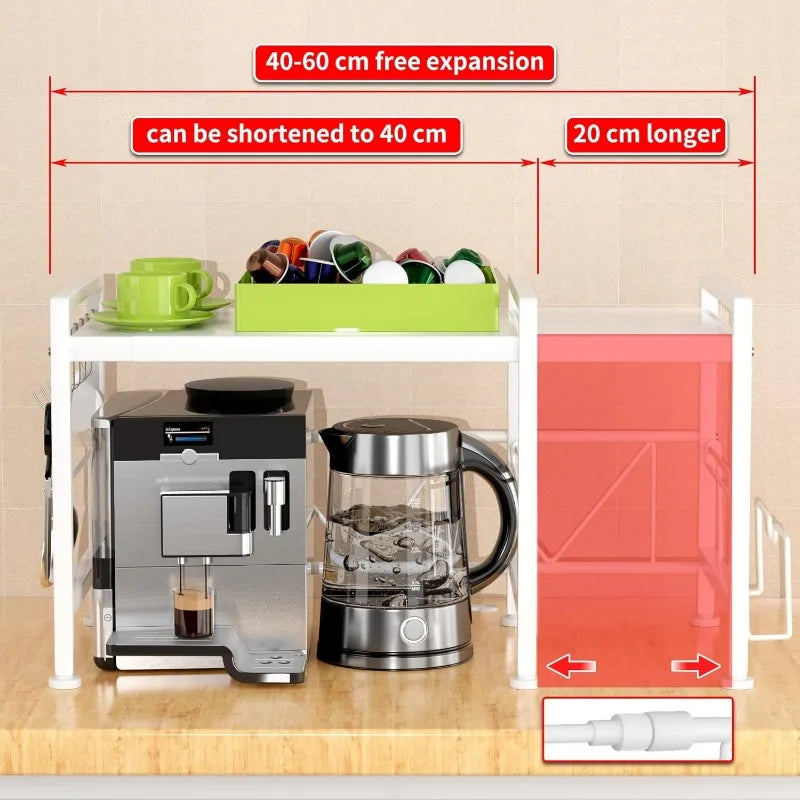 Extendable Microwave Oven Rack - Adjustable Kitchen counter shelf, 2 Tier Microwave Stand
