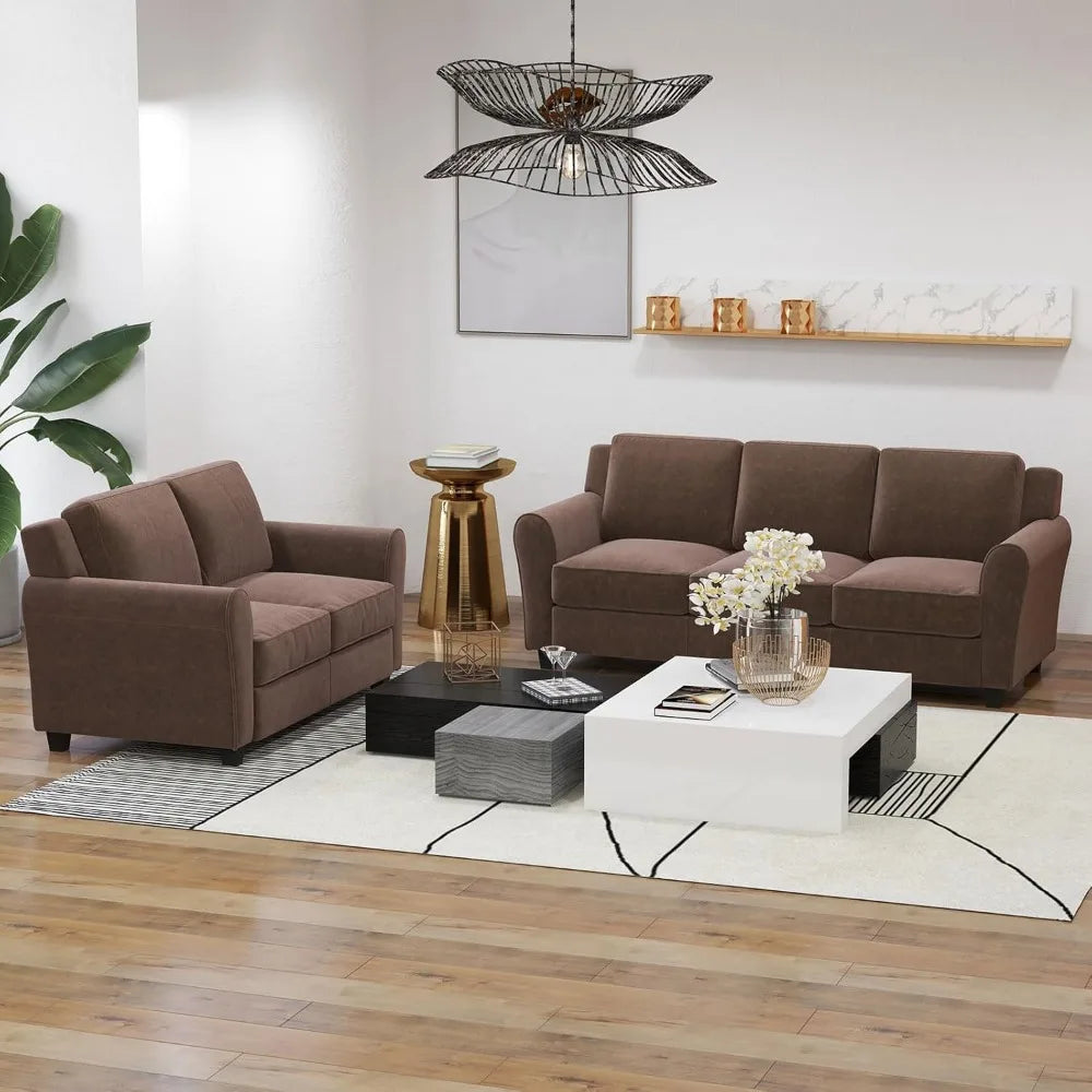 2 Piece Sofa Set, 2-Seater and 3-Seater Couch and 74 inch Couch, Modern Comfy Sofas with Thicked Cushion