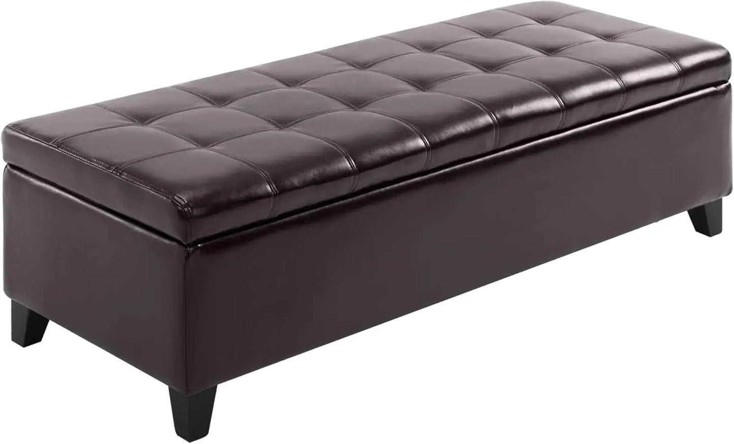 Ottoman Storage Bench, Faux Leather Storage Chest with Lift Top, Tufted Ottoman with Storage for Living Room, Entryway