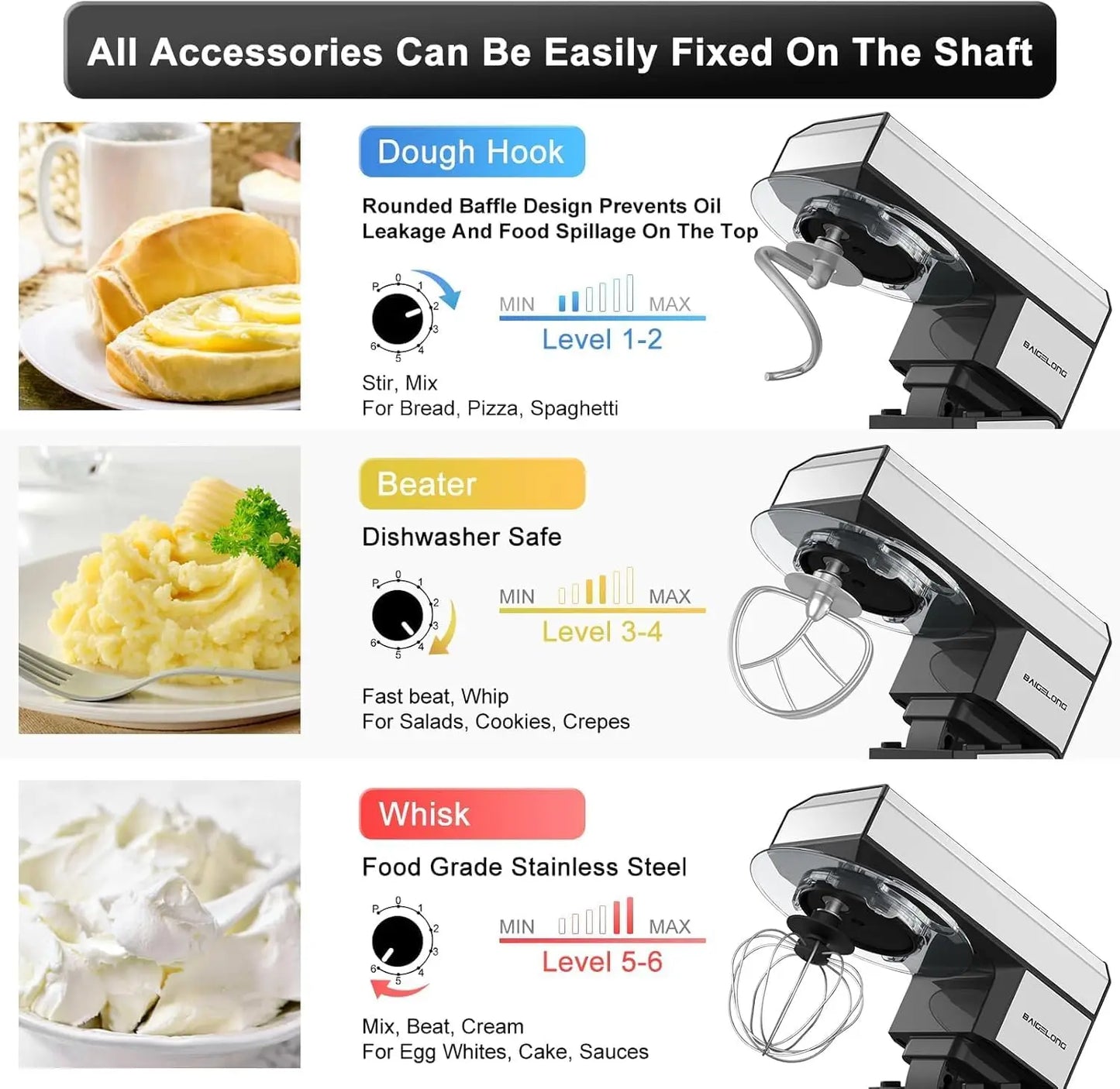Electric Mixer Kitchen Mixer With Dough Hook, Whisk, Beater, Meat Grinder,