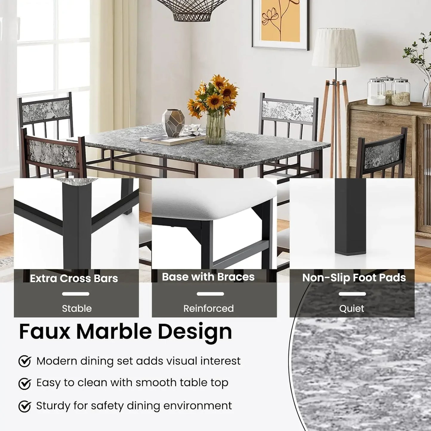 Table and Chairs Set of 4, Modern Rectangular Dining Room Table with Upholster