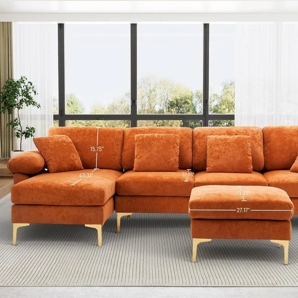 Sofasu-Shaped Sectional Sofa Couch, 4 Seat Sofa Set For Living Room,