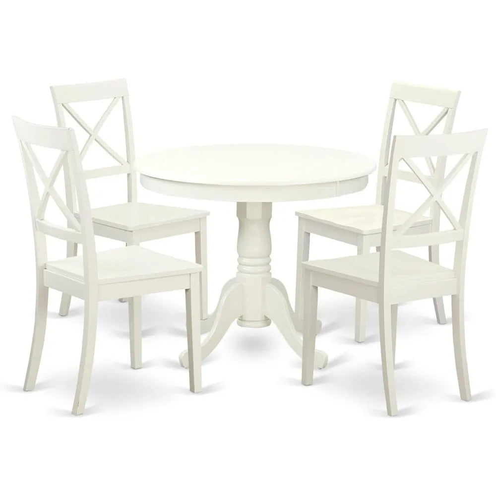 5 Piece Dinette Set for 4 Includes a Round Kitchen Table with Pedestal and 4 Dinings Chairs, Dining Room Sets