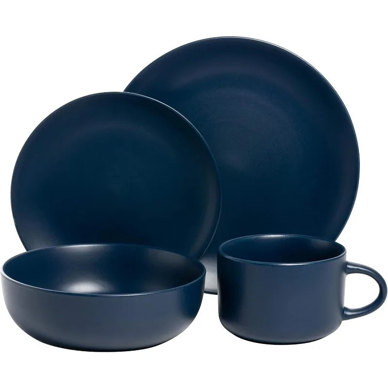 Wazee Matte Coupe Dinnerware Set, 16 pc, Midnight Blue
