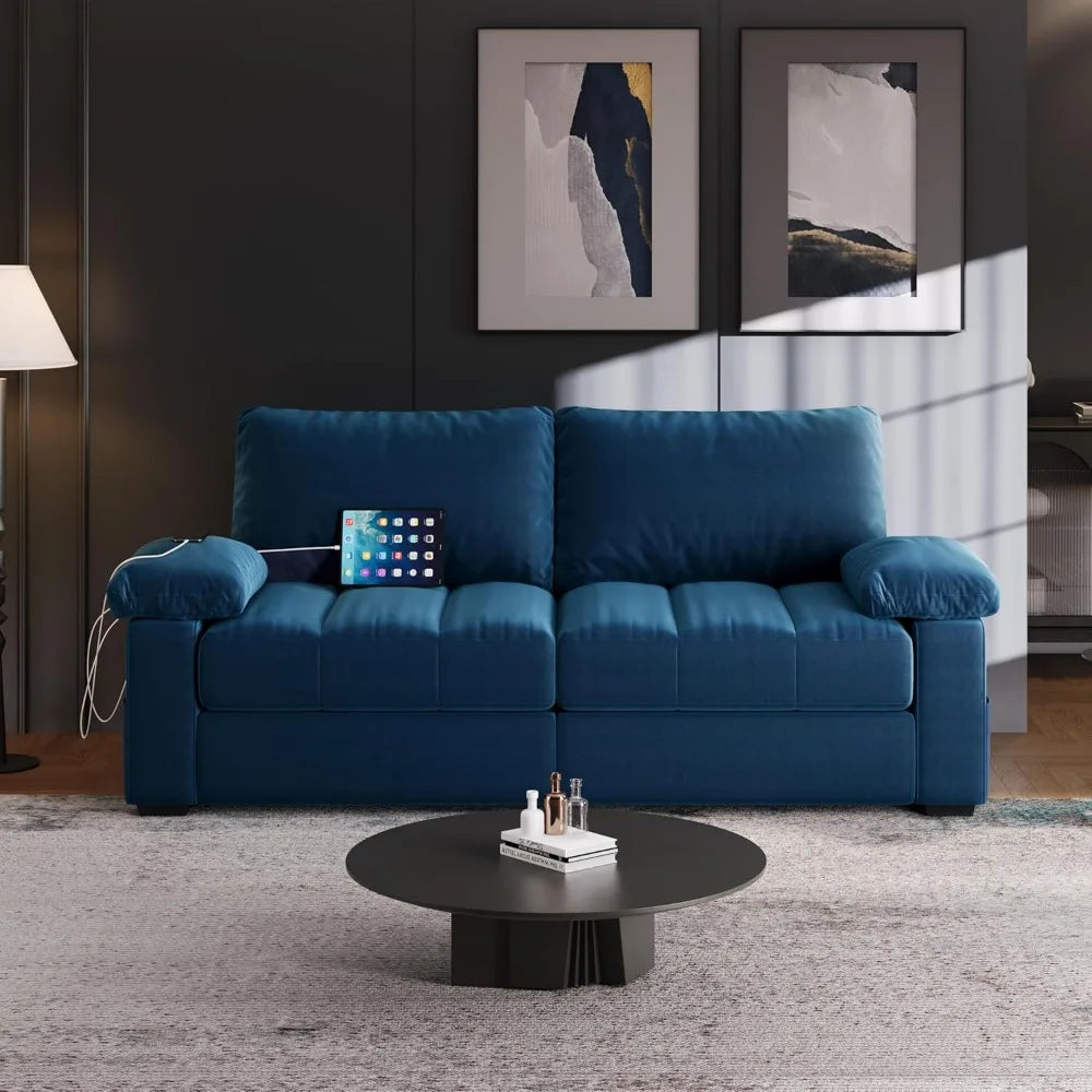 Velvet Living Room Sofa, Modern Recliner Couch with Pocket Coils Storage Pockets