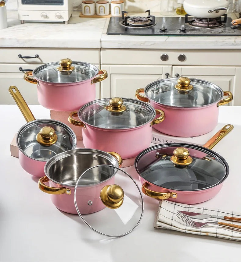 Stainless Steel Cookware Set, 5 Counts/setDurable Multi-purpose Easy To Clean