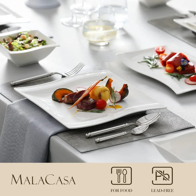 Porcelain Dinnerware Sets, Modern Square Dinner Set Plates and Bowls for Dessert, Salad and Pasta,