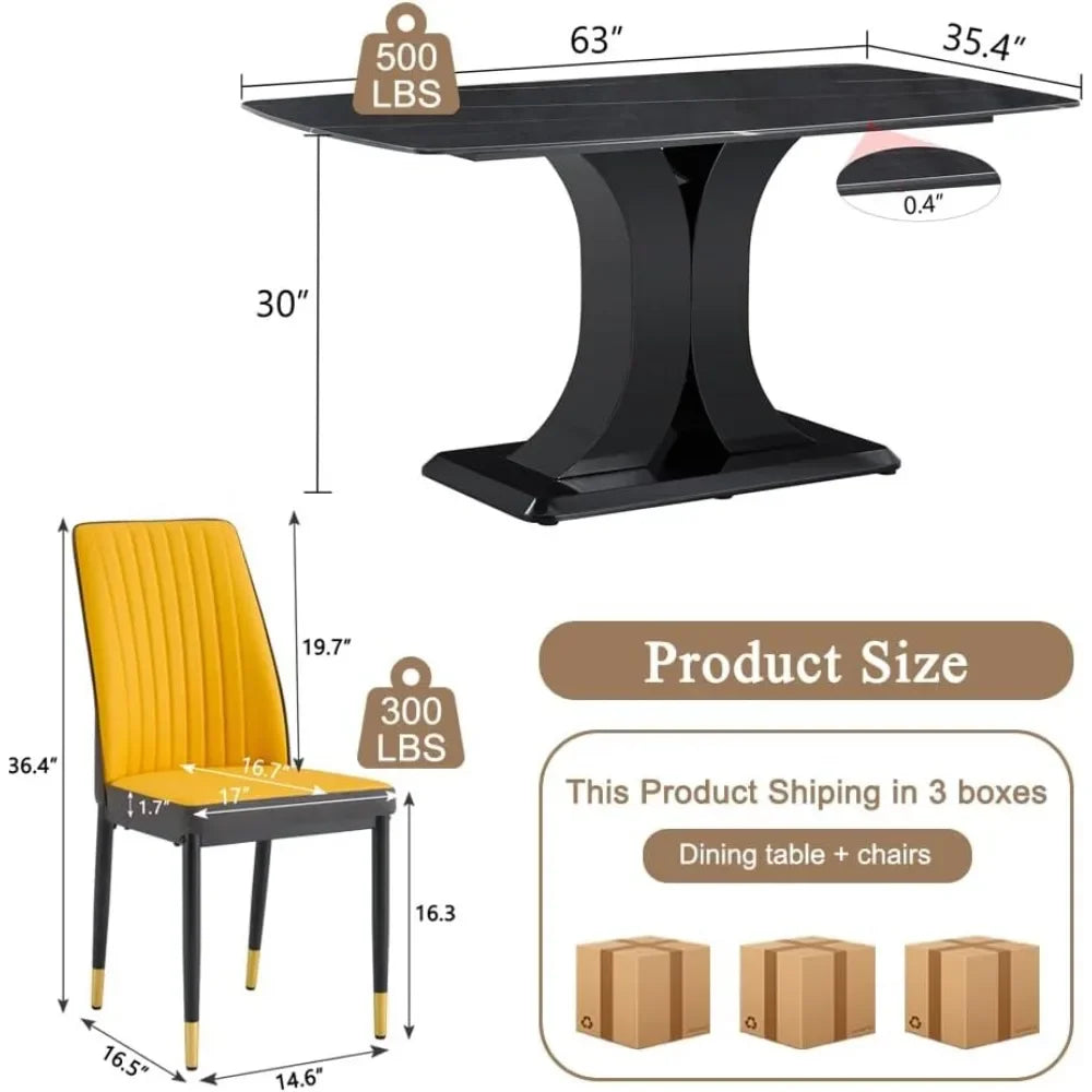 Dining Table Set, Marble Kitchen Tables Chair Set for 6, Tables with 6 Pu Leather Upholstered Chairs, Dining Table Set