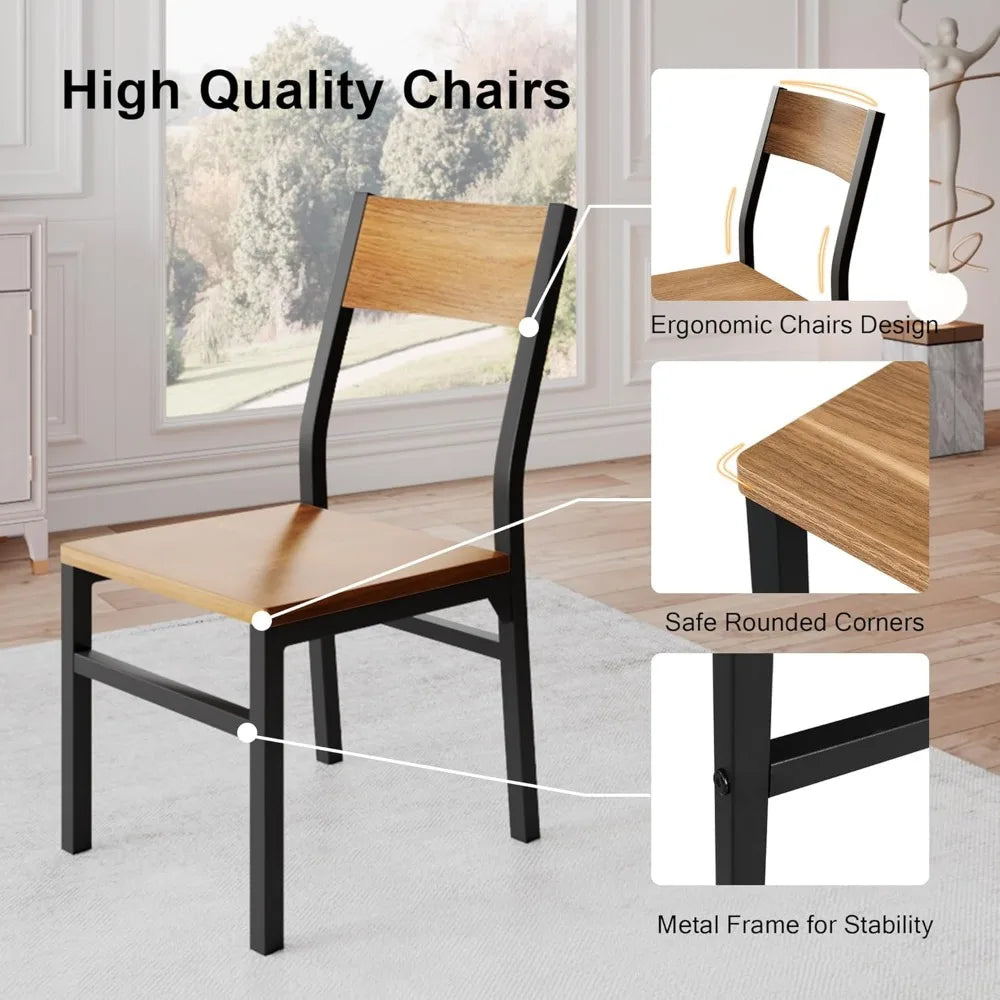7-Piece Dining Room Table Set with 6 Chairs, 63" Extendable Dining Table & Chairs Set for 4-6, MDF Board & Metal Frame, Dinette
