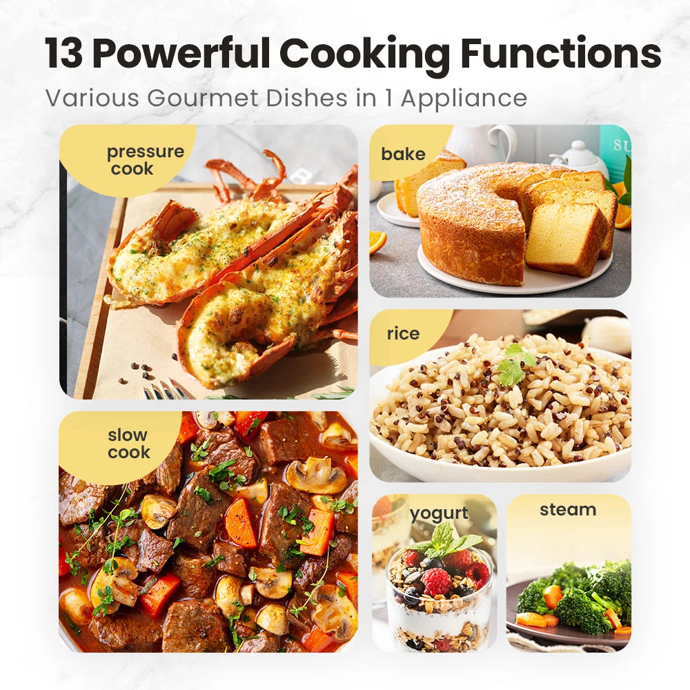 Electric Pressure Cooker 13 Presets Instant Multi Cooker Olla de Presion Slow Rice Cooker Non-Stick Pot