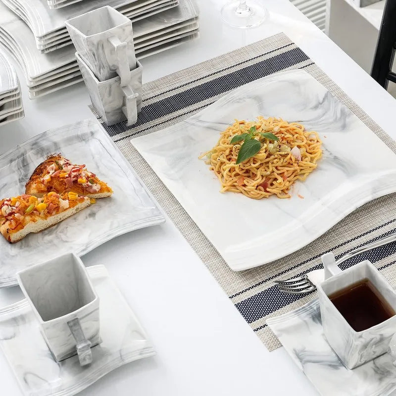 Porcelain Dinnerware Sets, Modern Square Dinner Set Plates and Bowls for Dessert, Salad and Pasta,