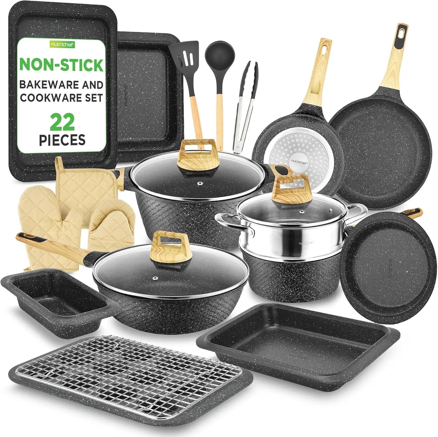 Bakeware Set - Professional Home Kitchen Collection with Multi-Sized Pots