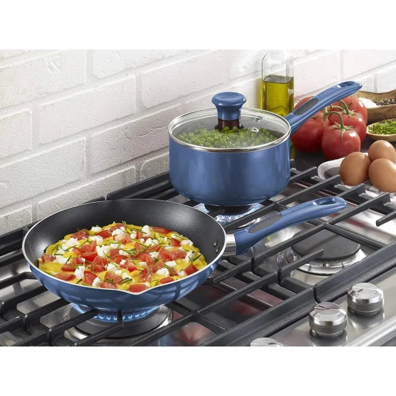T-fal Excite ProGlide Nonstick Thermo-Spot Heat Indicator Dishwasher Oven Safe Cookware Set, 14-Piece, Blue